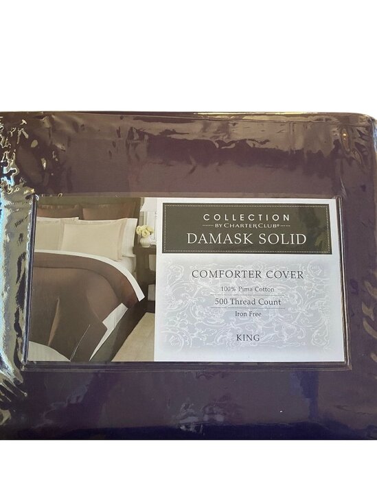 BRAND NEW Charter Club Purple Damask Solid King Comforter Duvet Cover 500 Thread - Picture 1 of 8